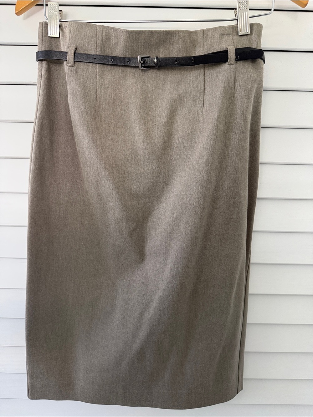 Express Classic Taupe Pencil Skirt with Black Belt